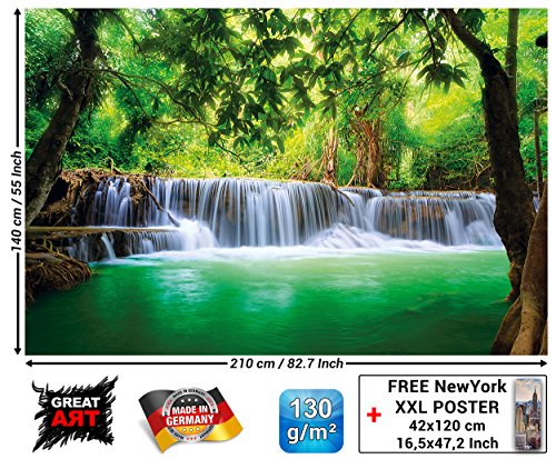 GREAT ART Mural De Pared – Cascada Feng Shui – Naturaleza Selva Paisaje Paraíso Vacaciones Tailandia Asia Wellness SPA Relajarse Foto Papel Tapiz Y Decoración (210 X 140 Cm)