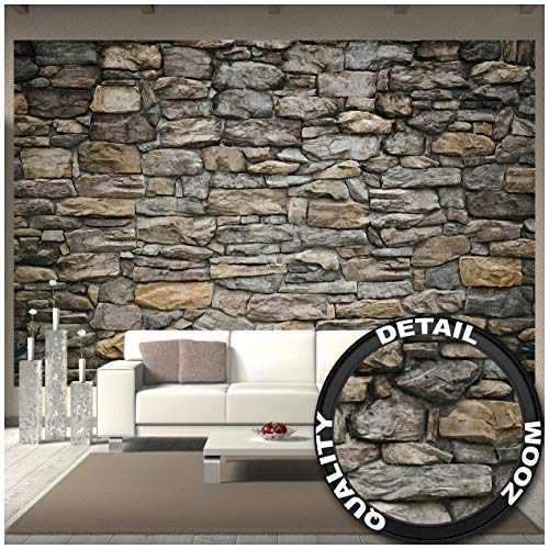 GREAT ART Mural De Pared – Muro De Piedra Gris – Mural Revestimiento De Paredes Mirada De Piedra Patrón De Piedra Tapiz Foto Papel Pintado Y Tapiz Y Decoración (336 x 238cm)