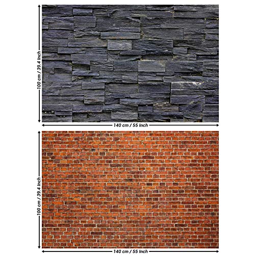 GREAT ART set de 2 posters XXL - paredes de piedra oscura - piedra natural negra ladrillos rojos revestimiento de paredes aspecto piedra mural decoración de la pared (140 x 100 cm)