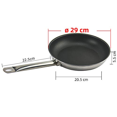 GreaTool - Sartén de Acero Inoxidable con Revestimiento de Aluminio, Antiadherente, para Todo Tipo de Cocinas Incluida Inducción y Vitrocerámica, Aptas para Lavavajillas (28CM)