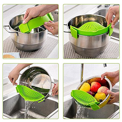 Green Food Grade Silicone Pot Pan Bowl Embudo Colador Cocina Arroz Lavado Coladores Accesorios de cocina Gadgets Herramientas de cocina