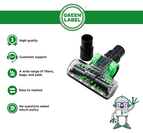 Green Label Cepillo Mini Turbo Universal (32-35 mm) para Retirar Pelo de Mascota de Tapicería. Compatible con Hoover, Dirt Devil, Samsung, Electrolux, Panasonic, Kirby, etc.