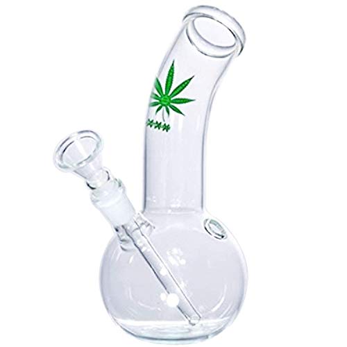 Green XXX Amsterdam Leaf Bong - Pipa de tabaco Glassbong - 18 cm de alto - 36 mm de diámetro - 14.5 chillum - diseño de cáñamo - incluyendo tamices