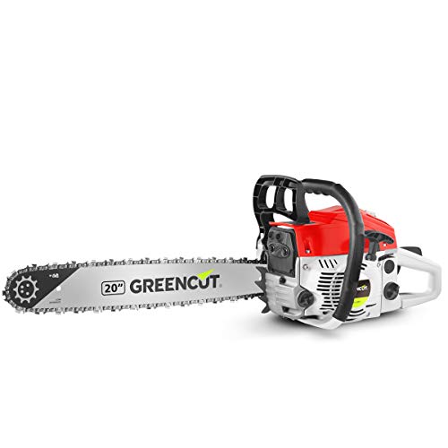 GREENCUT GS620X - Motosierra de gasolina con motor de 2 tiempos 62cc y 3,8cv con espada de 20'', Arranque Easy-Start, Sistema Anti-Vibración, Tecnología TRU-SHARP