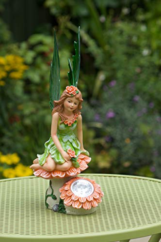 Greenkey Garden and Home Ltd - Figura de Hada de Resina de Girasol con Luces solares, Multicolor, Talla única