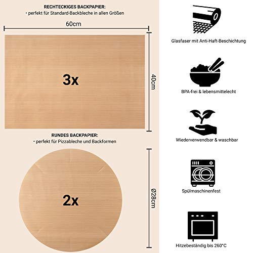 Greenster - Juego de 5 láminas de horneado reutilizables Premium XXL, papel de hornear universal de teflón, resistentes al calor, antiadherentes y aptas para lavavajillas