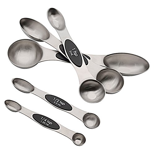 GreeSuit Cucharas Medidoras Juego de 5 cucharas dosificadoras de acero inoxidable de doble cara para ingredientes líquidos y secos, cocción y horneado