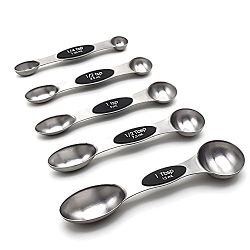 GreeSuit Cucharas Medidoras Juego de 5 cucharas dosificadoras de acero inoxidable de doble cara para ingredientes líquidos y secos, cocción y horneado