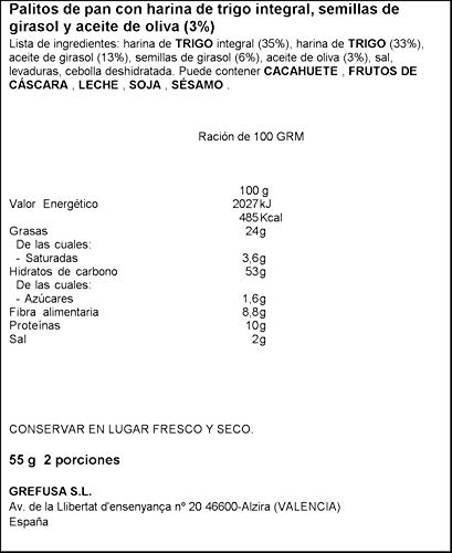 Grefusa - Snatt's | Palitos de Trigo Integrales con Pipas - 55 gr