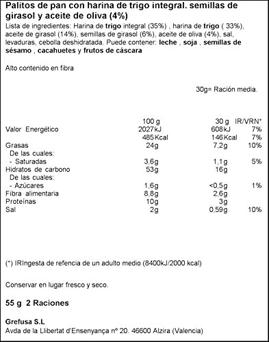 Grefusa - Snatt's | Palitos de Trigo Integrales con Pipas - 55 gr