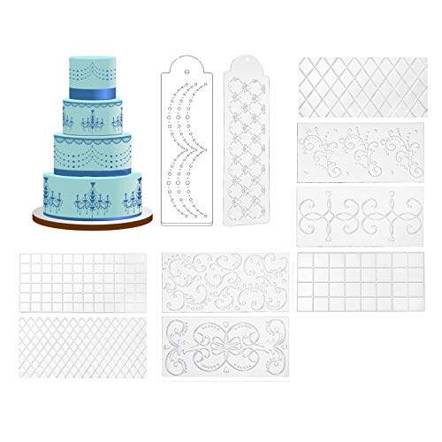 Gresunny 10pcs Estera impresión Fondant tapete de impresión de Fondant Textura Mat Rejilla Transparente moldes de repostería de plástico en Relieve para decoración de Pasteles Chocolate Galleta