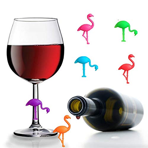 Gresunny 12pcs marcador de copa de vino silicona marcadores de vidrio de fiesta reconocimiento vasos de forma de flamenco identificadores copas reutilizables marcadores de copa para bar fiesta