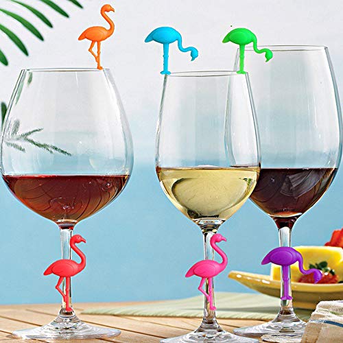 Gresunny 12pcs marcador de copa de vino silicona marcadores de vidrio de fiesta reconocimiento vasos de forma de flamenco identificadores copas reutilizables marcadores de copa para bar fiesta