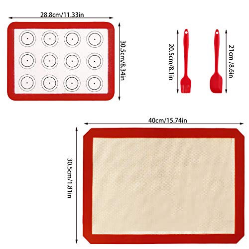 Gresunny 2 Piezas Tapete de Silicona para Hornear Alfombrillas Estera para Hornear Antiadherente lámina de Horno Reutilizables Papel de Horno Bandejas para Hornear con Cepillo y Espátula