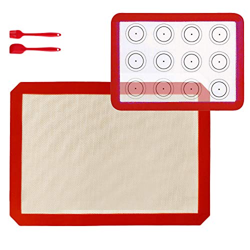 Gresunny 2 Piezas Tapete de Silicona para Hornear Alfombrillas Estera para Hornear Antiadherente lámina de Horno Reutilizables Papel de Horno Bandejas para Hornear con Cepillo y Espátula