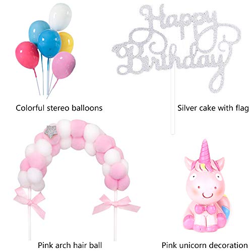 Gresunny Decoración para Tarta Cumpleaños Happy Birthday Cake Toppers para Tartas Arcoiris Globos Adornos de Pasteles para Fiesta de Niños Infantil Baby Shower