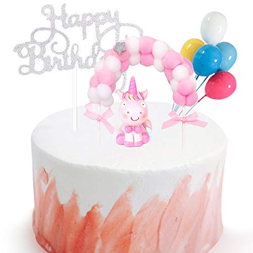 Gresunny Decoración para Tarta Cumpleaños Happy Birthday Cake Toppers para Tartas Arcoiris Globos Adornos de Pasteles para Fiesta de Niños Infantil Baby Shower