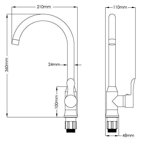 Grifo de cocina, Amzdeal Grifo para fregadero con Giratoria 360°, Grifo Cocina con agua caliente y fría ajustable, Cromado y Latón