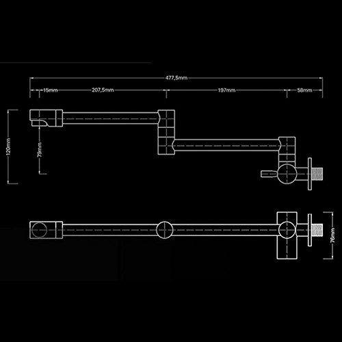 Grifo de la cocina, pulido latón, de pared grifo plegable grifo de llenador de pote juntas dobles Boquilla giratoria de 360° grifo de frio(el colador del fregadero 2pcs como regalo)