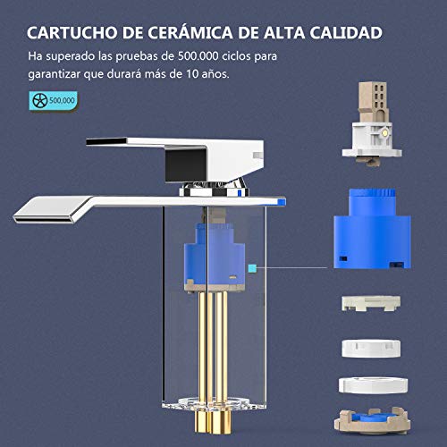 Grifo Lavabo Cascada, ZREE Grifos Lavabos de Doble Función Frío y Caliente, Bajo Nivel de Ruido Grifos de Lavabo,Grifo de Baño Plateado