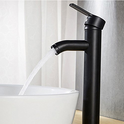 Grifo monomando de acero inoxidable mate para lavabo y fregadero, color negro, Black-big, Tamaño libre