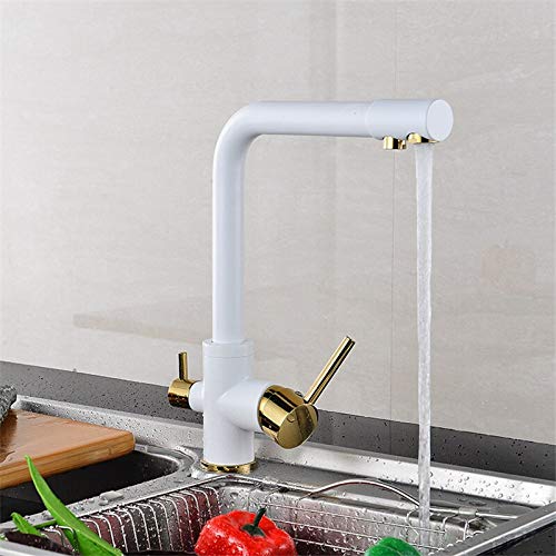 Grifos de cocina YHSGY Grifo De Cocina Blanco Y Dorado De Gama Alta Rotación De 360 ​​Grados Con Purificación De Agua Con Una Sola Manija Torneira