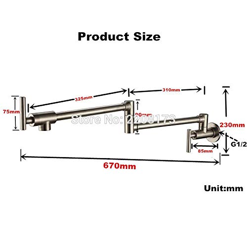 Grifos de lavabo Grifos de cocina Grifos de cocina Mezclador de fregadero Cromo Negro mate Níquel cepillado Montado en la pared Grifo de llenado de ollas con 24 Caño giratorio doble