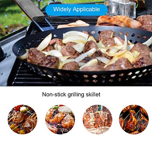 Grill Pan para Barbacoa con Mango de Madera Plegable Sartén para sartén con Agujeros para Parrilla Exterior Bandeja de Barbacoa como Plato de Parrilla para Verduras Carne de mariscos