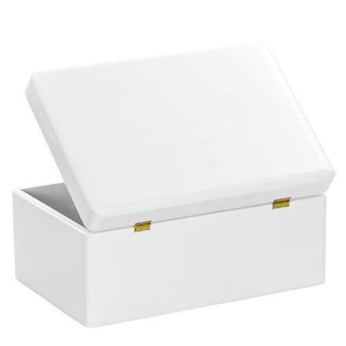 Grinscard Caja de Madera Universal con Tapa para Almacenamiento - Lacado Blanco Pino - Aproximadamente 30 x 20 x 14 cm - Certificado FSC