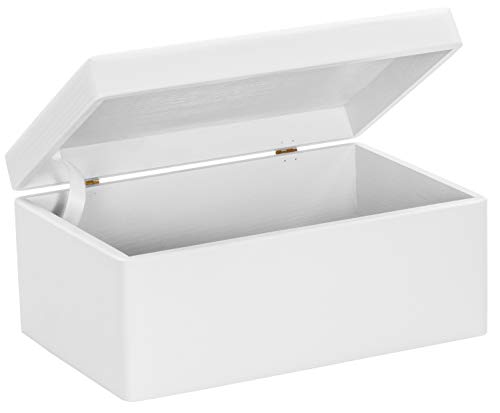 Grinscard Caja de Madera Universal con Tapa para Almacenamiento - Lacado Blanco Pino - Aproximadamente 30 x 20 x 14 cm - Certificado FSC