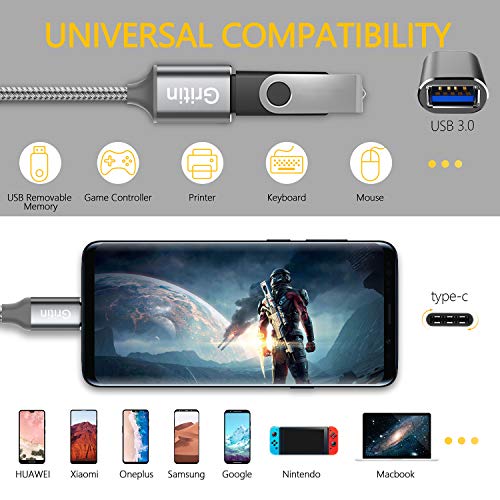 Gritin Adaptador USB C a USB 3.0, 2 Pack [0.15M +0.3M] Cable USB C OTG 5 Gbps para MacBook Pro, Xiaomi Note 7/Mi 9T/Mi A1, Galaxy S10/S9, Huawei P10/P9/Mate 10, OnePlus, y Más Dispositivos con USB C