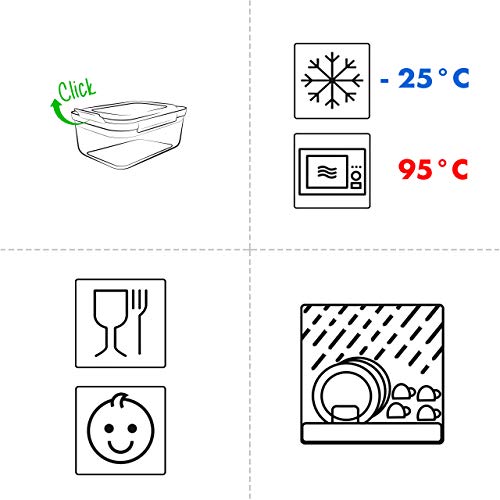 Grizzly Contenedores de Almacenamiento de Alimentos con Tapas -Rectangular - Juego de 4 - Hermético - antifugas - sin BPA