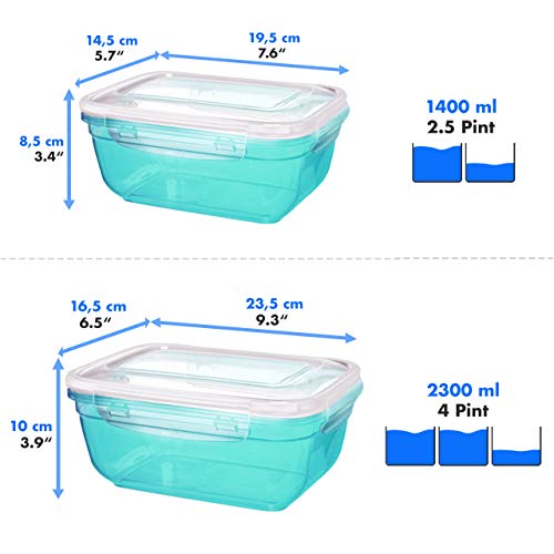 Grizzly Contenedores de Almacenamiento de Alimentos con Tapas -Rectangular - Juego de 4 - Hermético - antifugas - sin BPA