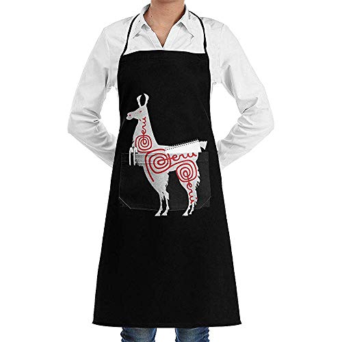Groefod Delantal babero ajustable unisex Alpaca Perú Delantales de cocina de cocina cómoda con 2 bolsillos negro