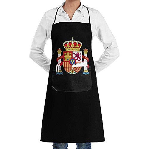 Groefod Delantal babero ajustable unisex Símbolo de la bandera de España Delantales de cocina de cocina cómoda con 2 bolsillos