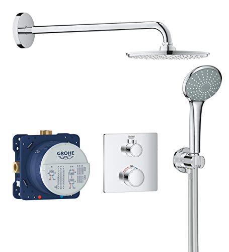 Grohe 34734000 34734000-Grohtherm Combinación Perfecta de Ducha con Rainshower Cosmopolitan 210, Eckiges Design, 210 mm