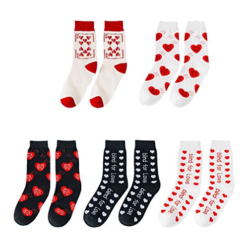 GROOMY Calcetines de algodón, Calcetines de algodón para Mujer, Calcetines de calcetería de Jacquard con Letras de Amor ciegas de corazón Lindo-5