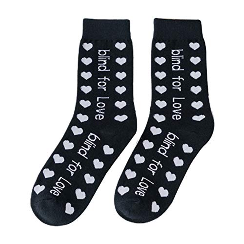 GROOMY Calcetines de algodón, Calcetines de algodón para Mujer, Calcetines de calcetería de Jacquard con Letras de Amor ciegas de corazón Lindo-5