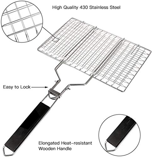 Grsafety2019 Canasta de asado, Parrilla Plegable para Parrilla de Barbacoa para Pescado asado, Verduras, Viene con 1 Pinzas de Cocina y Bolsa de Almacenamiento.32 x 22 cm