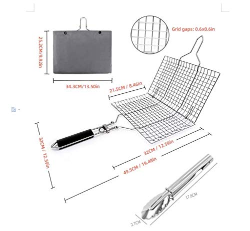 Grsafety2019 Canasta de asado, Parrilla Plegable para Parrilla de Barbacoa para Pescado asado, Verduras, Viene con 1 Pinzas de Cocina y Bolsa de Almacenamiento.32 x 22 cm