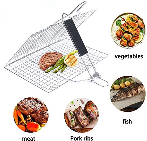 Grsafety2019 Canasta de asado, Parrilla Plegable para Parrilla de Barbacoa para Pescado asado, Verduras, Viene con 1 Pinzas de Cocina y Bolsa de Almacenamiento.32 x 22 cm