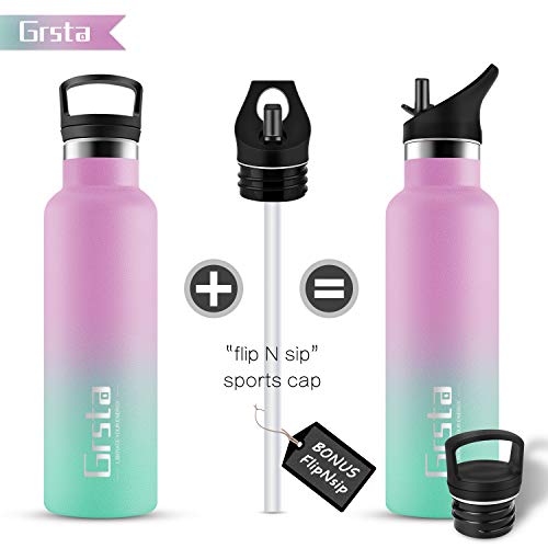 Grsta Botella Agua Acero Inoxidable - Termo para Agua Fria 750ml/Rosa & Azul Verde Botella Termica sin BPA Aislamiento de Vacío de Doble Pared Reutilizable para Niños, Colegio, Sport, Familia