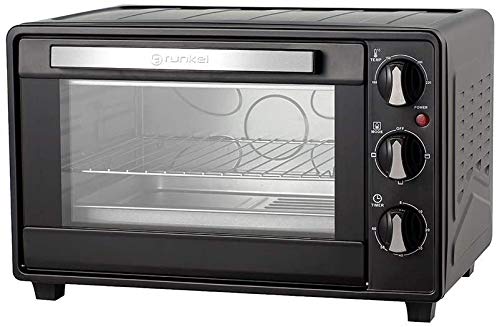 Grunkel - HR-23HN - Horno eléctrico multifunción de sobremesa de 23l con 3 funciones de calor y selector de temperatura hasta 230ºC. Temporizador hasta 60 min - 1600W - Negro