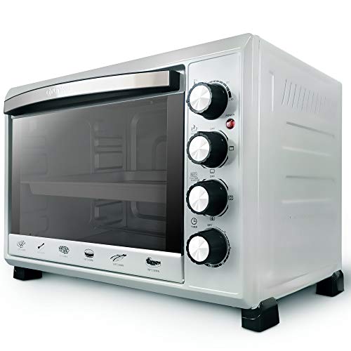 Grunkel - HR-38 SILVER - Horno eléctrico multifunción de sobremesa de 38l con 3 funciones de calor y selector de temperatura hasta 230ºC. Temporizador hasta 60 min - 2000W - Plateado