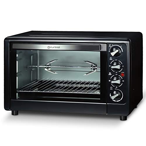 Grunkel - HR-48RMRUSTI - Horno eléctrico multifunción de sobremesa de 48l con 3 funciones de calor y selector de temperatura hasta 230ºC. Incluye rustidora y temporizador hasta 60 min - 2200W - Negro