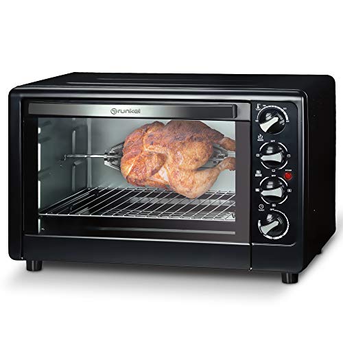 Grunkel - HR-48RMRUSTI - Horno eléctrico multifunción de sobremesa de 48l con 3 funciones de calor y selector de temperatura hasta 230ºC. Incluye rustidora y temporizador hasta 60 min - 2200W - Negro