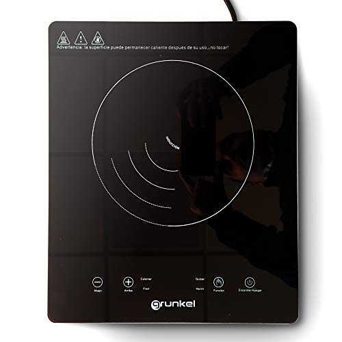 Grunkel - PIN-2000 - Placa de inducción portátil con Controles táctiles y 8 Niveles de Potencia. Autoapagado de Seguridad y Bloqueo Infantil - 2000 W - Negro