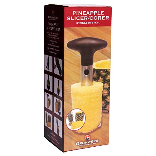 Grunwerg Cortador de piña y pelador 3 en 1 Acero Inoxidable Desmontable Mango de plástico sin BPA fácil de Limpiar