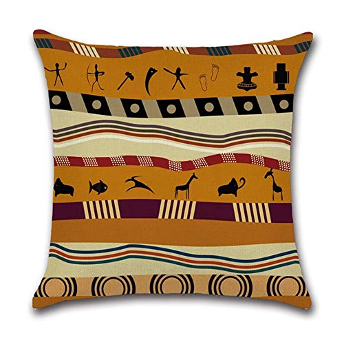 Gspirit 4 Pack Estilo étnico Africano Algodón Lino Throw Pillow Case Funda de Almohada para Cojín 45x45 cm