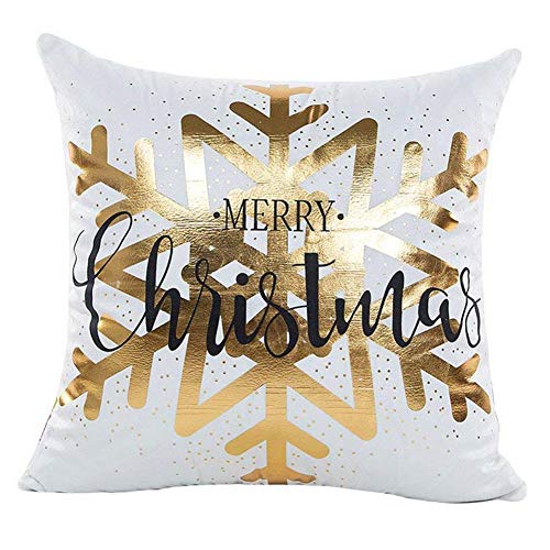 Gspirit 4 Pack Navidad Copo de Nieve Algodón Lino Throw Pillow Case Funda de Almohada para Cojín 45x45 cm